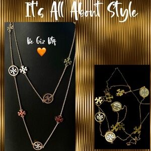 🆕Authentic Tory Burch Miller Long Chain Necklace  Tory Logo in Gold and Silver